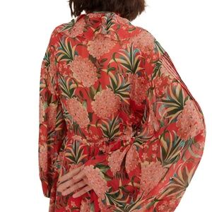 Farm Rio- nwt- Pineapple Bloom Red V Neckline Mini Dress- large $260